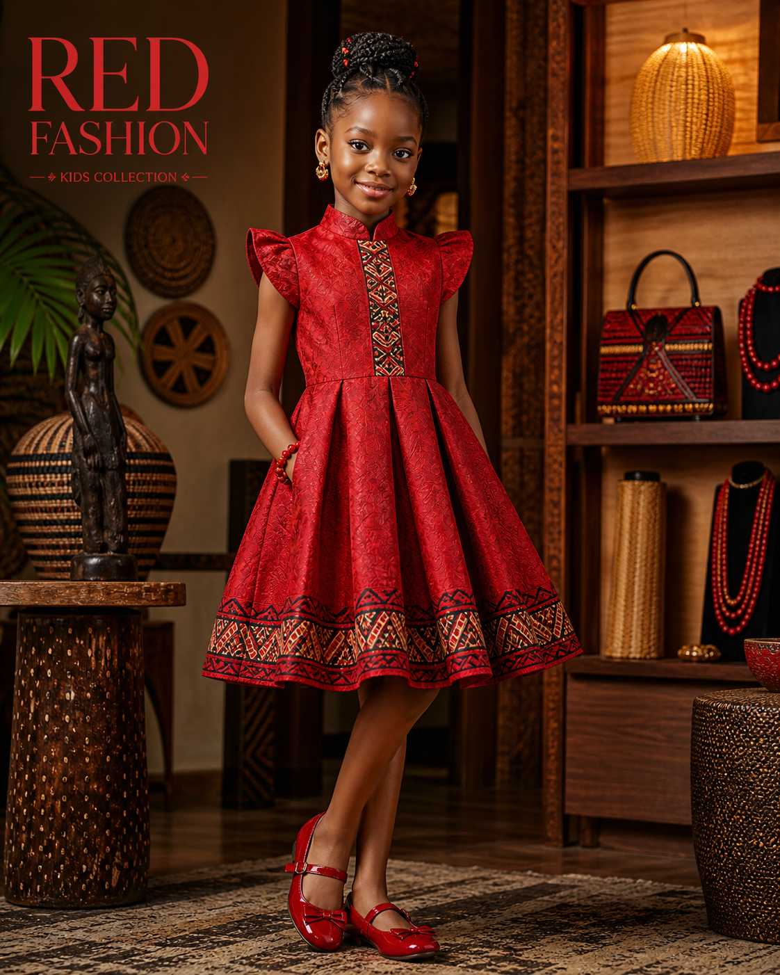 Red Fashion little royal kids native outfit