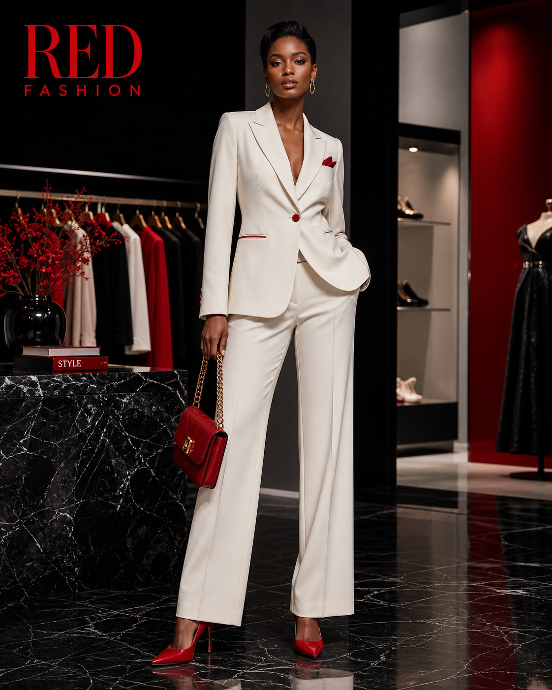Red Fashion women editorial look